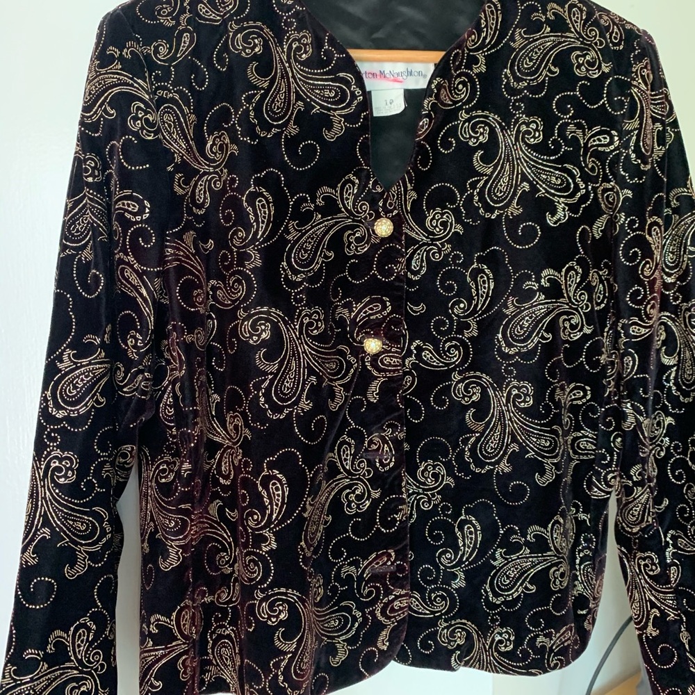 Vintage Dark Maroon Velvet Paisley Blazer size 10